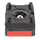 High-voltage headlight igniter module, front view with circular socket and metal contacts