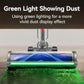 Vacuum brush head with translucent blue roller and green light dust indicator