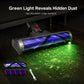 Vacuum floor brush head with blue roller and green light for hidden dust