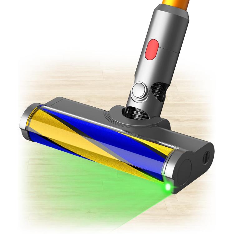 LED vacuum cleaner head with glowing front light, gold and blue/purple roller drum