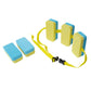 Swimming waist belt with back float board, yellow foam blocks and blue strap