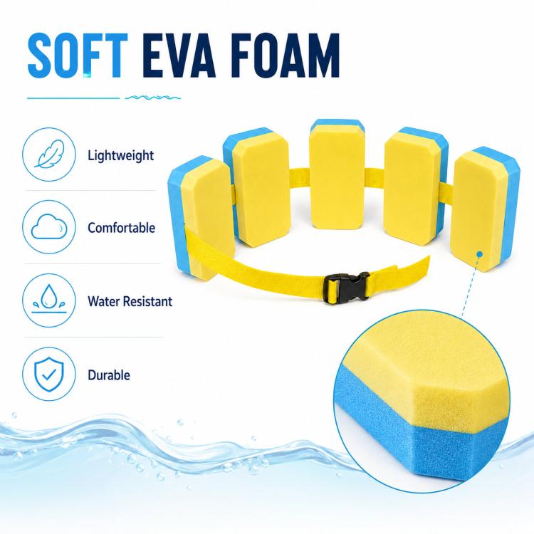 Swimming waist belt with back float board, yellow foam blocks with black buckle
