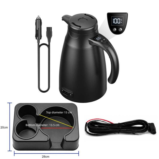 LY1200 12V/24V Universal Digital Display Car Kettle 1.2L Stainless Steel Electric Water Kettle, Kettle + Base, Kettle + 4m Cable, Kettle + Base + 4m Cable, Kettle
