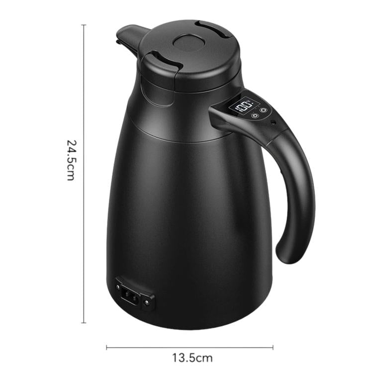Black 12V/24V stainless electric car kettle with digital display and handle