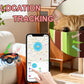 Orange reflective GPS pet tracker collar on a cat with tracking phone display