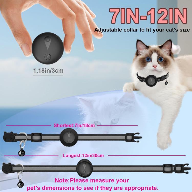Adjustable cat GPS tracker collar for sizes 7–12 in, worn by light cat
