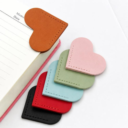 6-Piece Set Heart-Shaped Bookmark Clips Minimalist Portable PU Leather Corner Protectors