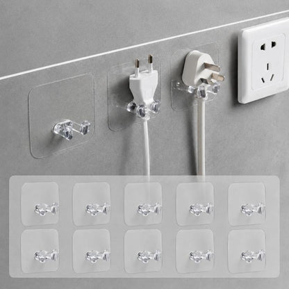Set of 10 adhesive clear wall hooks for hanging rackets, no-drill wall mounting