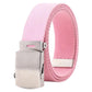 Men's narrow canvas web belt in pink with silver automatic slider buckle