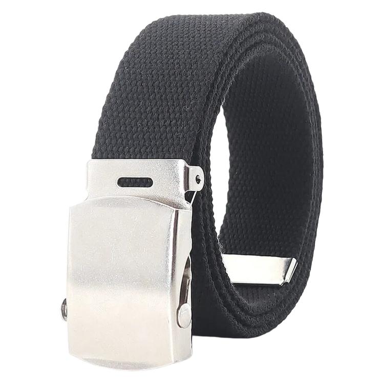 Men's narrow canvas web belt in dark color with silver automatic slider buckle