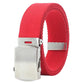 Men's canvas web belt in red with automatic slider buckle and metal clasp details