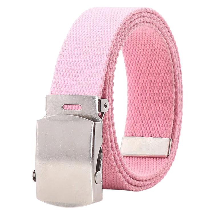 Pink narrow web belt featuring a silver automatic slider buckle