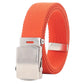 Orange narrow web belt with silver automatic slider buckle detail