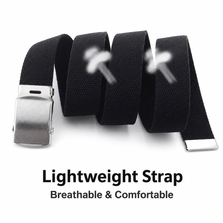 Men's narrow canvas web belt, black webbing with automatic slider buckle