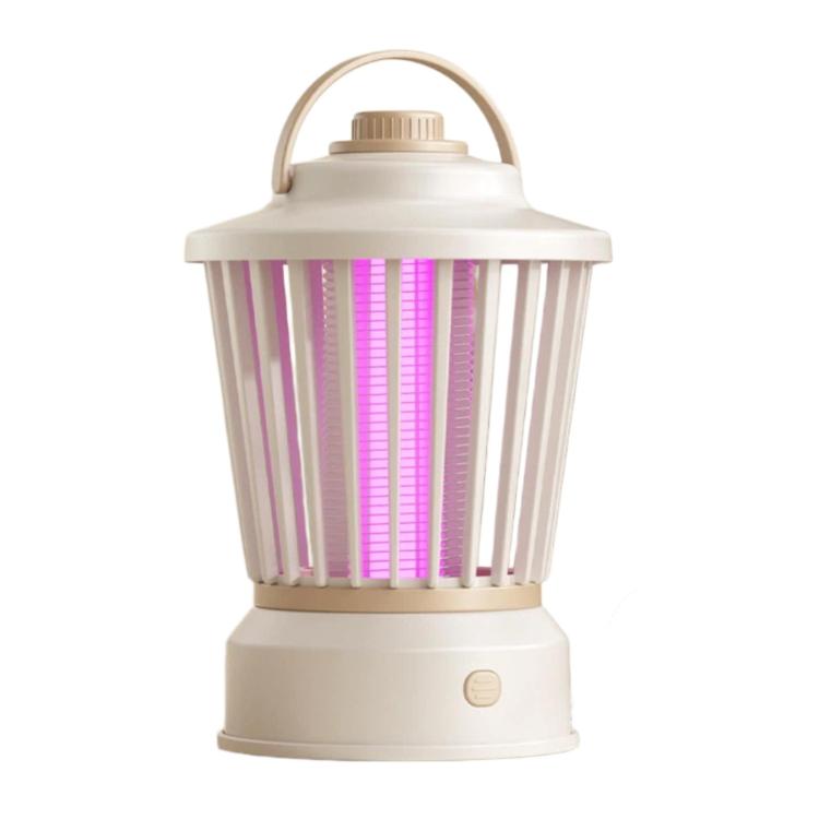 Portable mosquito-killing night light with white lantern body and vertical purple-glow tubes