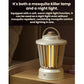 Mosquito-killing night light with white lantern body and warm yellow light glow