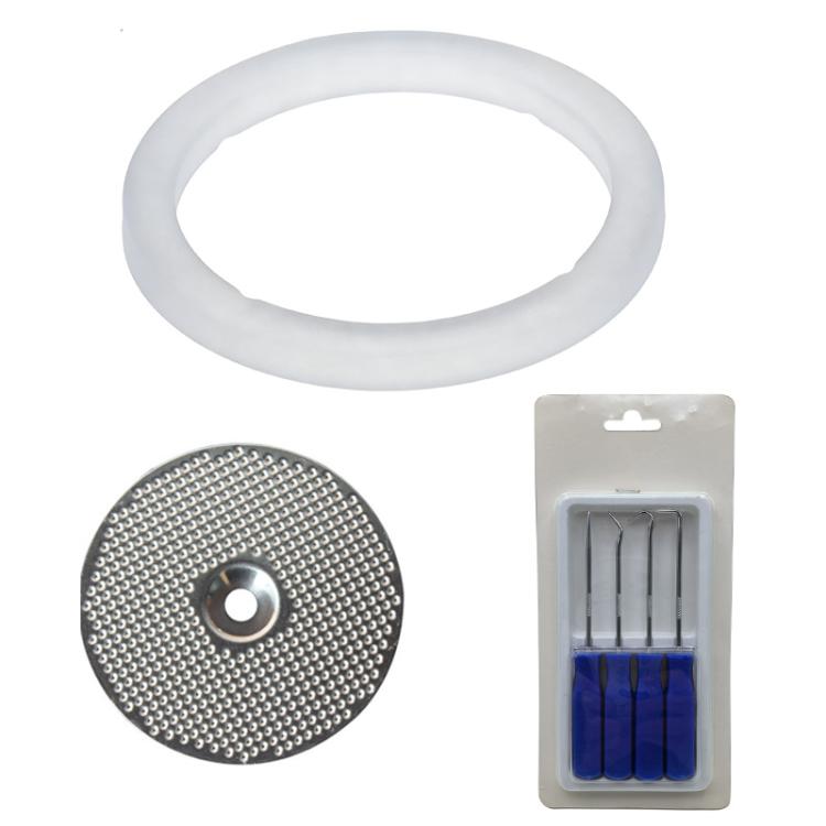 Espresso machine shower screen, silicone gasket ring, and pick-tool accessory kit