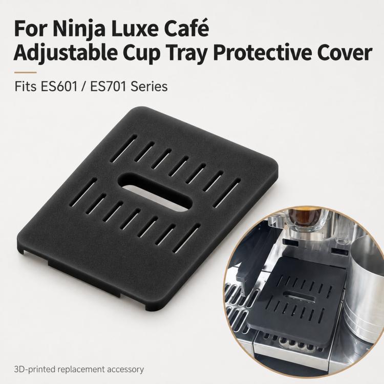 Black drip tray protective cover with drainage slots and center handle cutout