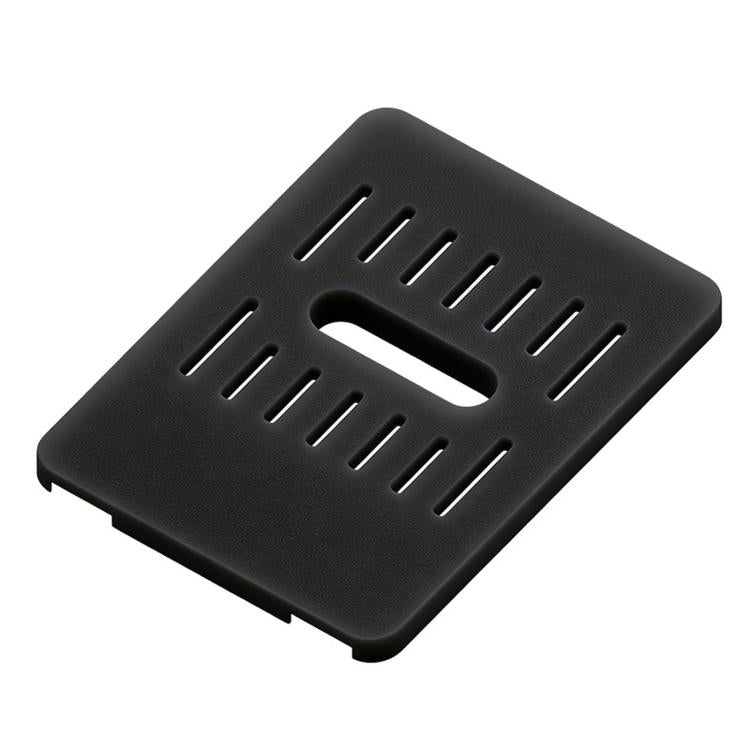 Black drip tray protective cover with wide center handle cutout and vent slots
