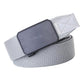 Light gray braided elastic belt with rectangular automatic buckle and textured belt weave