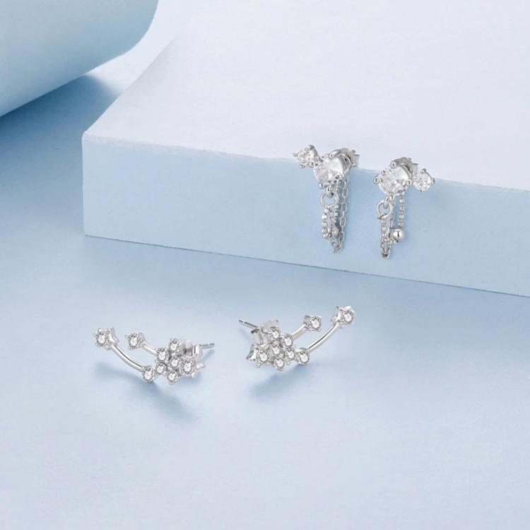 S925 Silver Needle Meteor Stacked Earrings, YIE340, YIE341