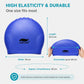 Blue silicone swimming cap with stretch fit, shown on model