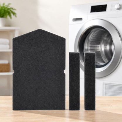 Black foam dryer filter set with three rectangular pieces and finger cutouts
