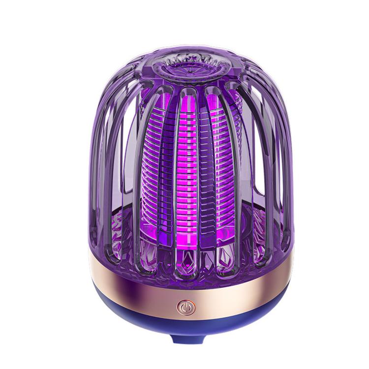 Navy blue electric mosquito killer lamp with purple LED tubes, front view