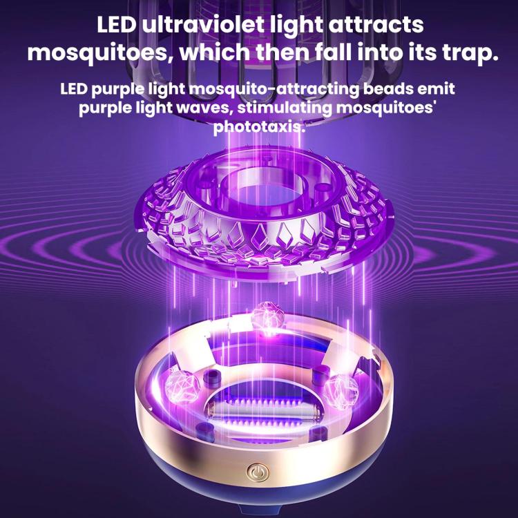 Mosquito killer lamp with purple UV LED attractor ring and glowing light tubes