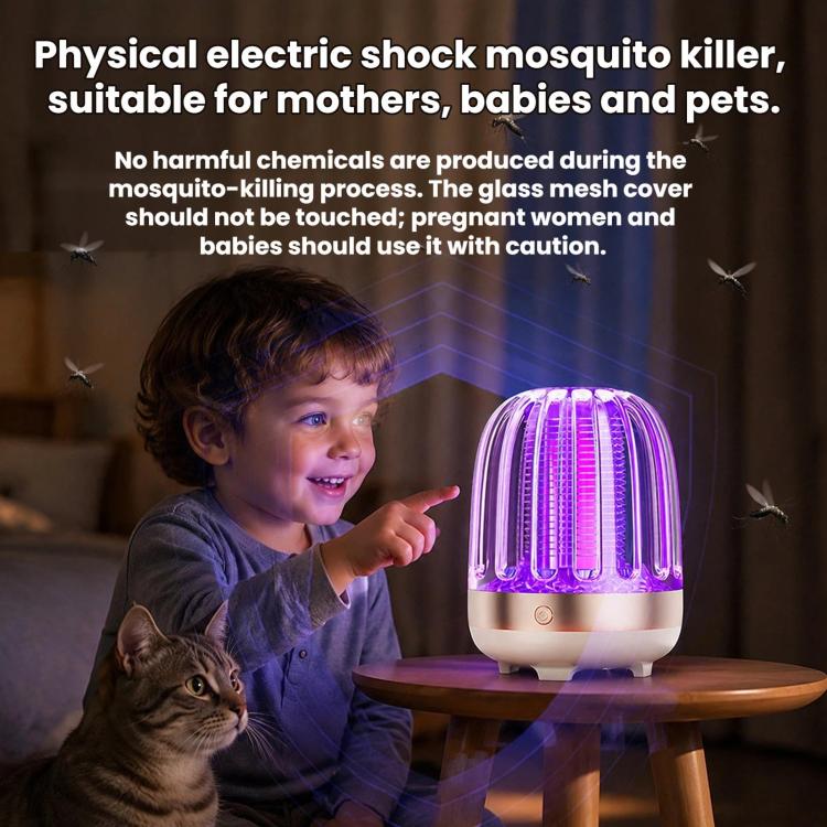 Mosquito killer lamp emitting purple UV light, small tabletop design