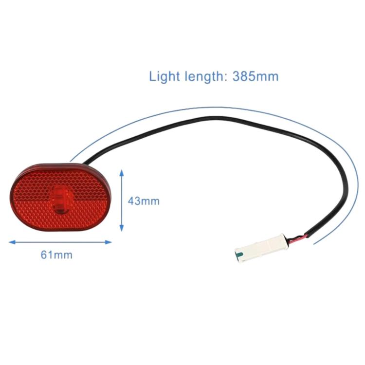 Red oval rear tail light with black cable and white plug connector
