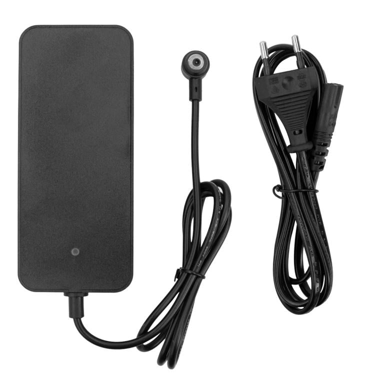 Electric scooter charger adapter with black power brick and bundled AC power cables