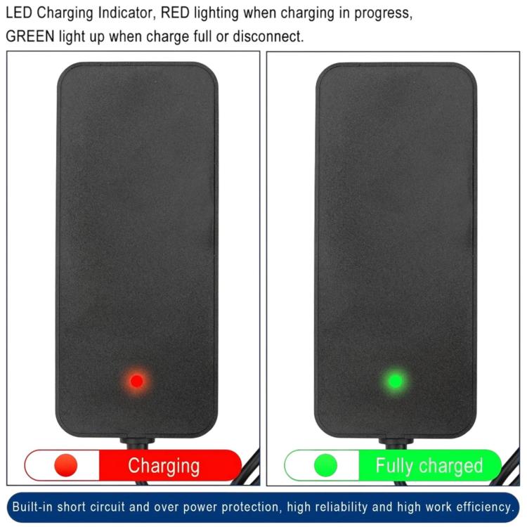 Electric scooter charger with LED status lights: red charging and green fully charged