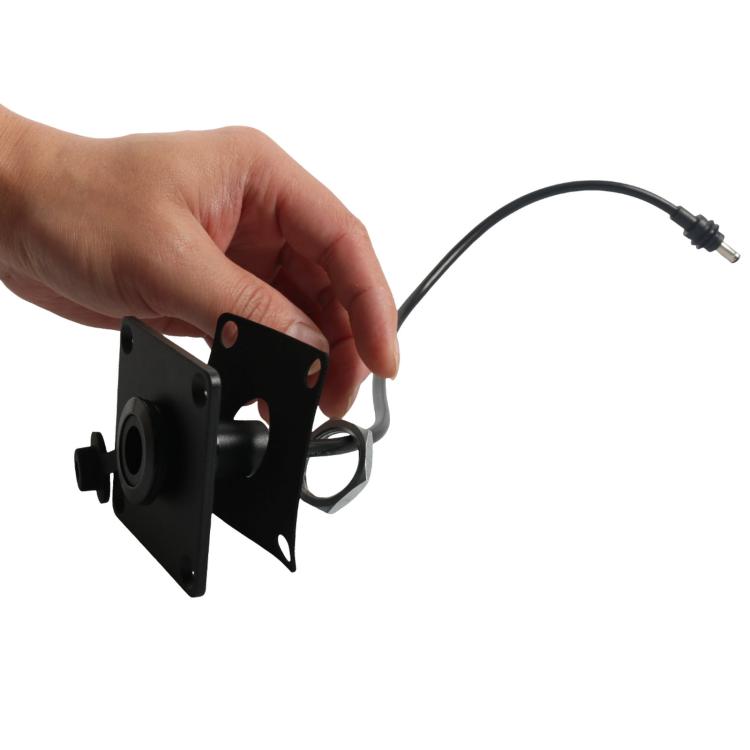 Black wall-mounted pass-through DC power inlet with cable connector
