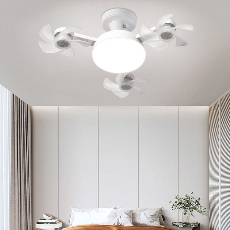 White ceiling fan light with round bulb cover and 3 fan arms