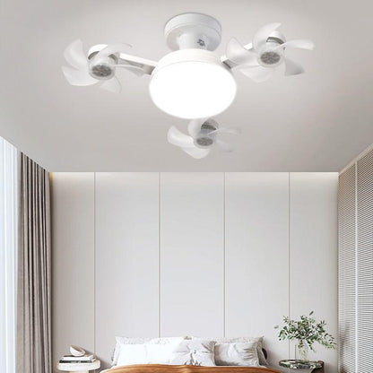 White ceiling fan light with round bulb cover and 3 fan arms
