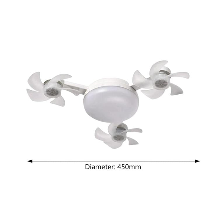 White 3-head ceiling fan light with round bulb cover, diameter 450mm