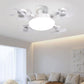White ceiling fan light with round bulb cover and 4 fan arms