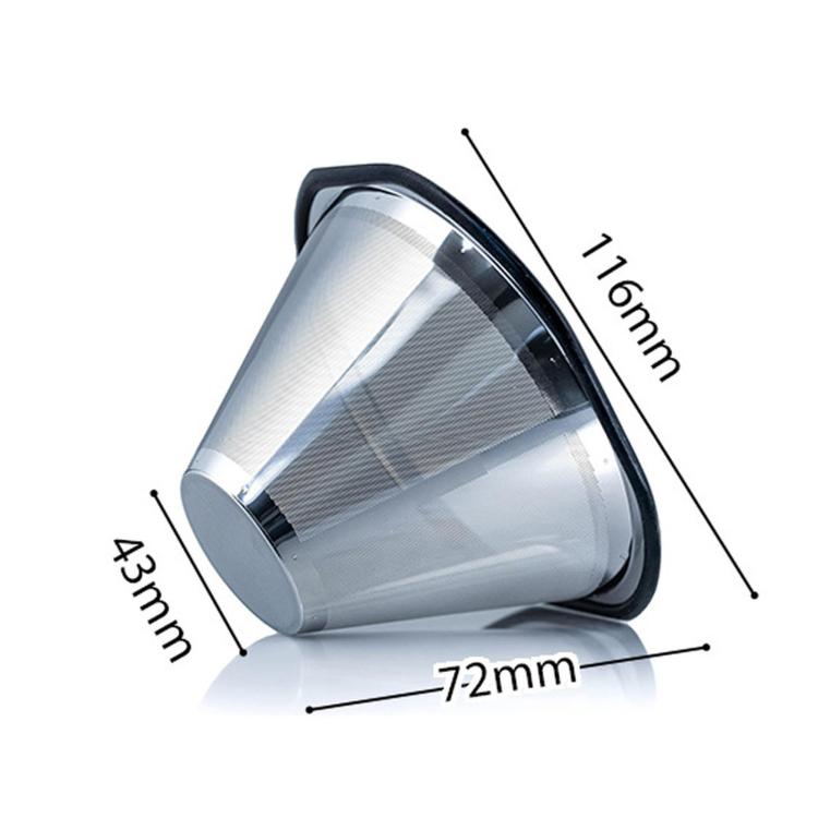 Reusable coffee filter insert size: 72mm wide, 43mm tall, 16mm deep