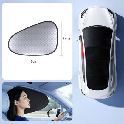 Car window sunshade set, grey hex-pattern panel with black trim, 48x36cm size