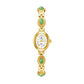 Gold oval analog quartz watch with green stone accents and chain bracelet