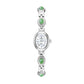 Silver oval analog quartz bracelet watch with green cabochon links