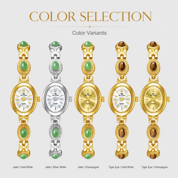 Color selection image of oval analog quartz bracelet watches in multiple tones