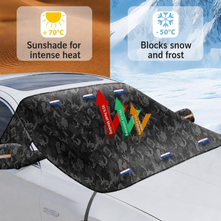 Camouflage Thickened Windproof Car Snow Shield Magnetic Windshield Snow & Sun Cover, Large, Small