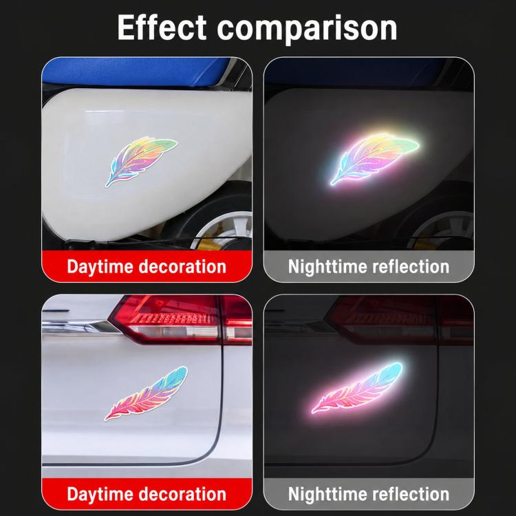Dreamy Feather Reflective Car Stickers Bumper Scratch Cover Night Warning Decals, A, B