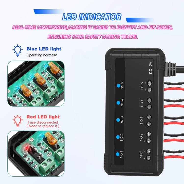 12V Universal Car Motorcycle Fuse Box Relay Kit With Quick Connector, 5-channel