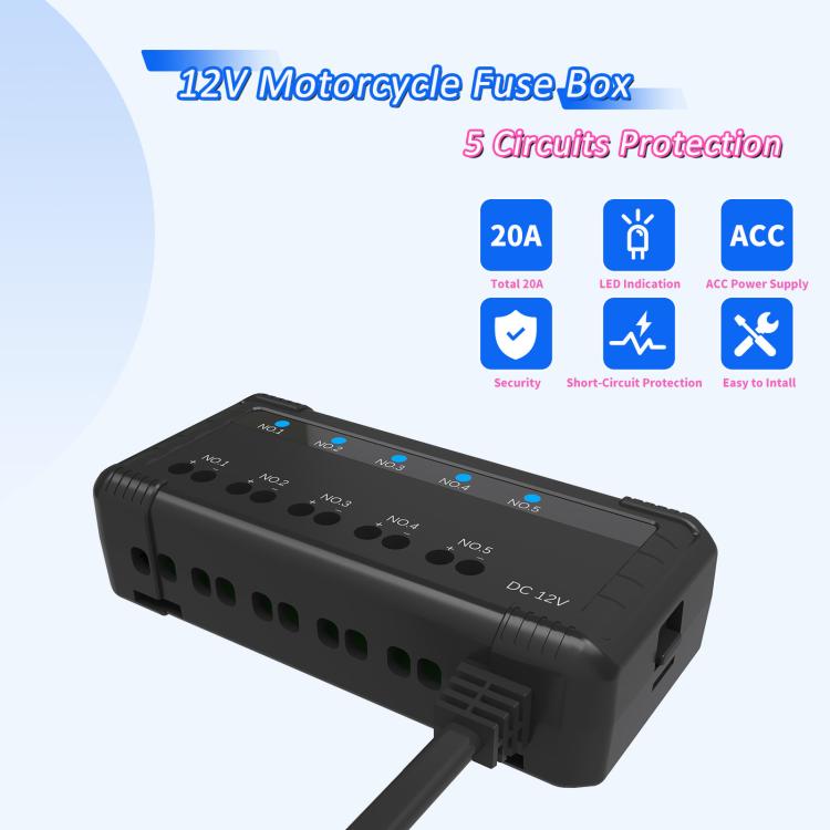 12V Universal Car Motorcycle Fuse Box Relay Kit With Quick Connector, 5-channel
