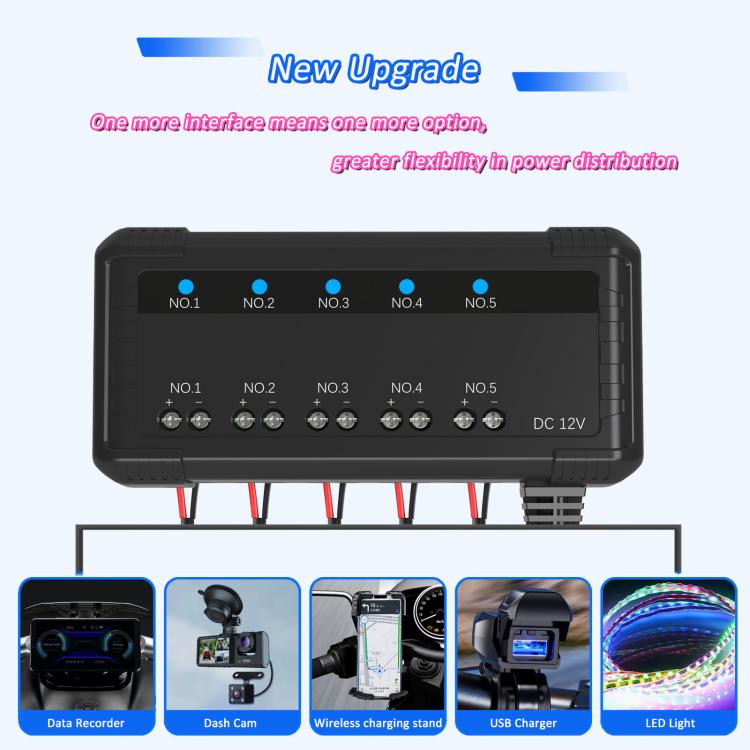 12V Universal Car Motorcycle Fuse Box Relay Kit With Quick Connector, 5-channel