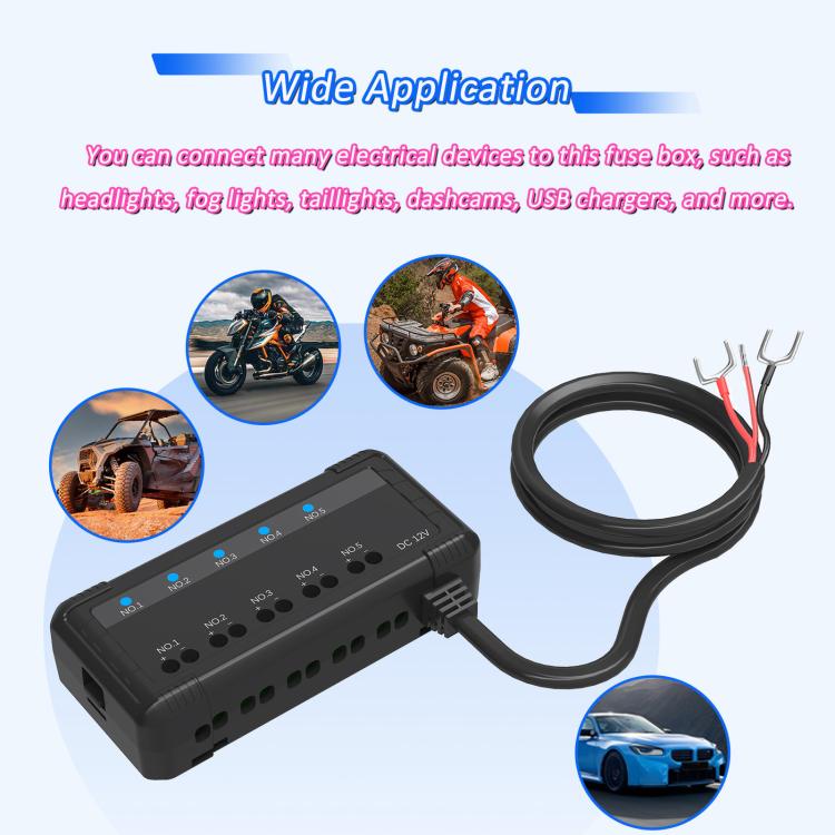 12V Universal Car Motorcycle Fuse Box Relay Kit With Quick Connector, 5-channel
