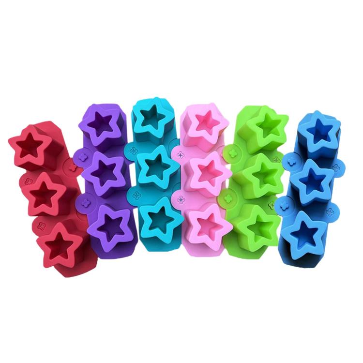 Assorted-color silicone squishy star mold bar set with three star cavities per bar